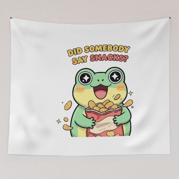 Item preview, Adorable Cartoon Frog with Sparkly Eyes Holding Potato Chips designed and sold by PixeloraStudio.