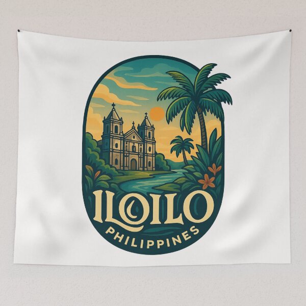 Item preview, Iloilo Philippines Colonial Church and Palm Trees designed and sold by Places On Earth.