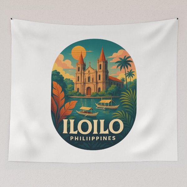 Item preview, Iloilo Colonial Church and River Scene Philippines designed and sold by Places On Earth.