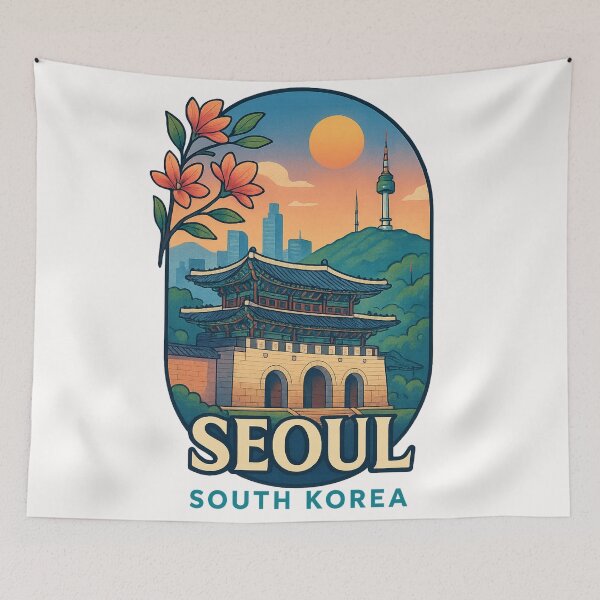 Item preview, Gwanghwamun Gate and Namsan Tower Seoul South Korea designed and sold by Places On Earth.