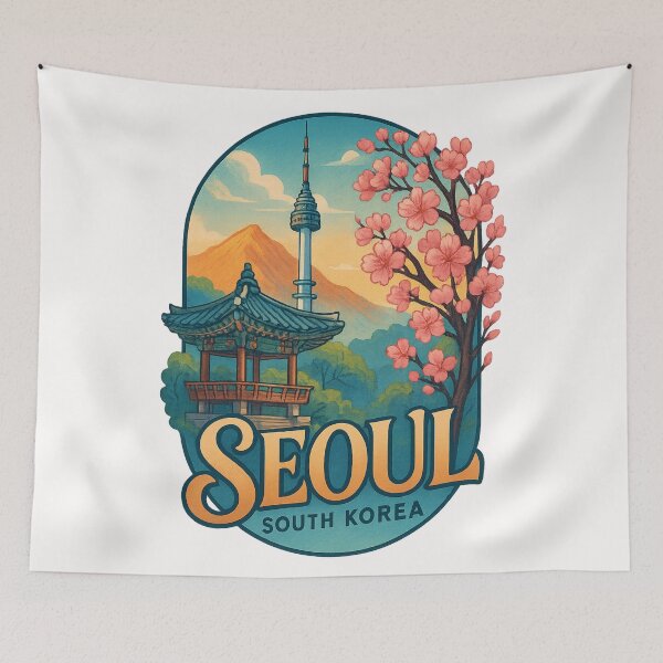 Item preview, Cherry Blossoms and Mountains in Seoul South Korea designed and sold by Places On Earth.