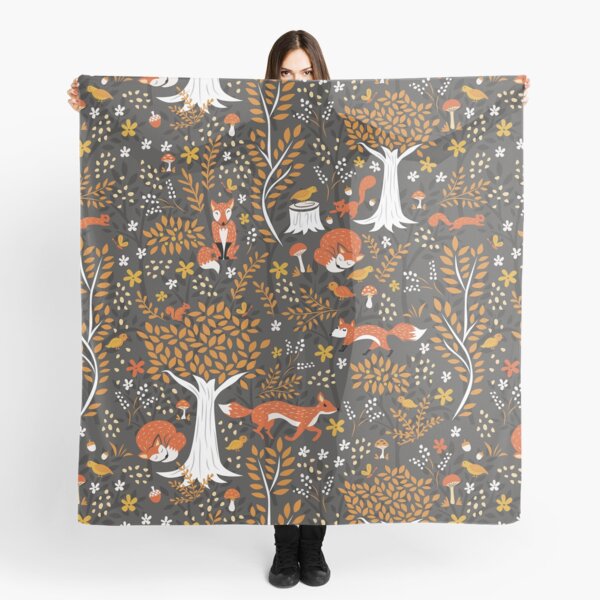 Foxes Running in a Forest of Fall Trees Scarf