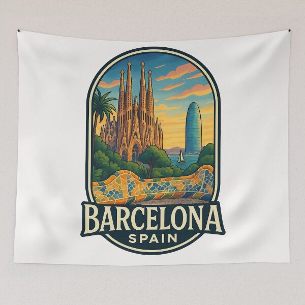 Item preview, Sagrada Familia and Park Güell Skyline Barcelona Spain designed and sold by Places On Earth.