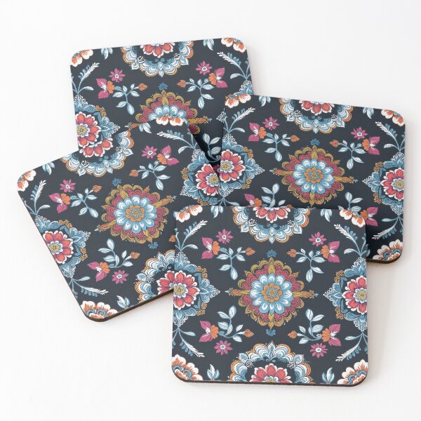 Item preview, Boho Floral Damask Medallion Seamless Pattern on Navy Background designed and sold by Art & Heart.
