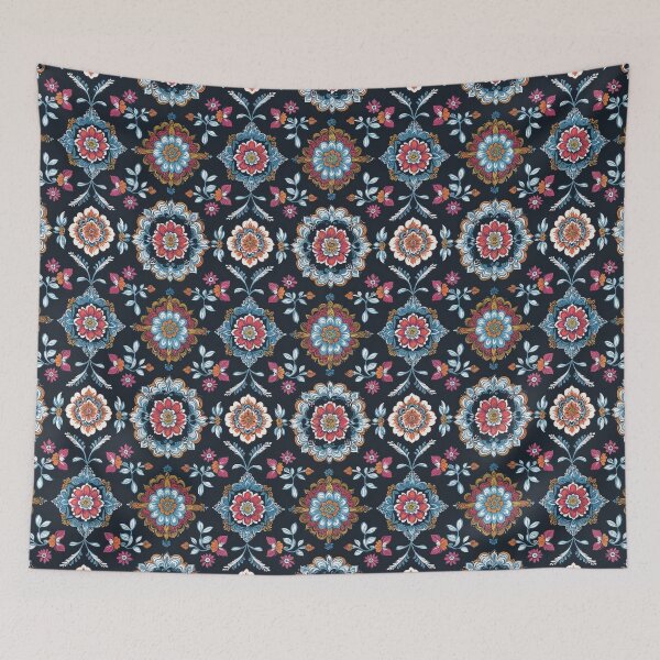 Item preview, Boho Floral Damask Medallion Seamless Pattern on Navy Background designed and sold by Art & Heart.
