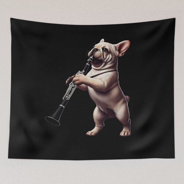 Item preview, French Bulldog Playing Clarinet Player Dog Lover designed and sold by Kimberley King Art  King Art.