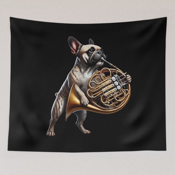 Item preview, French Bulldog Playing French Horn Player Dog Lover designed and sold by Kimberley King Art  King Art.