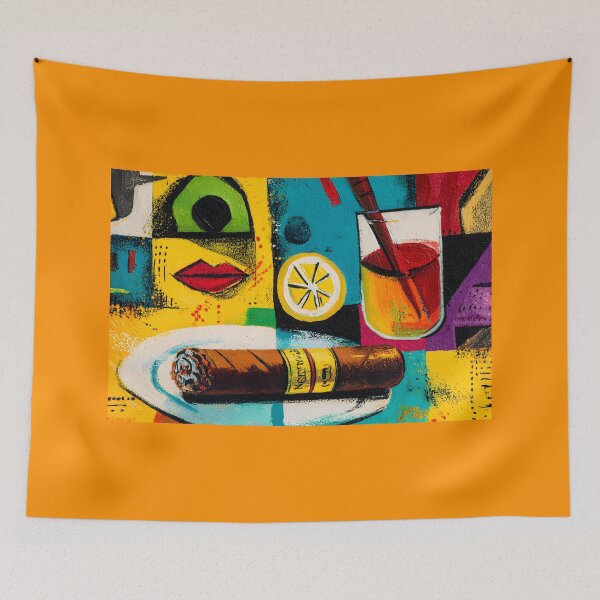 Item preview, Savor Smoke and Zest - A Vibrant Surreal Celebration of Cocktail, Cigar, Red Lips and Dynamic Color designed and sold by OlfactoART Studio.