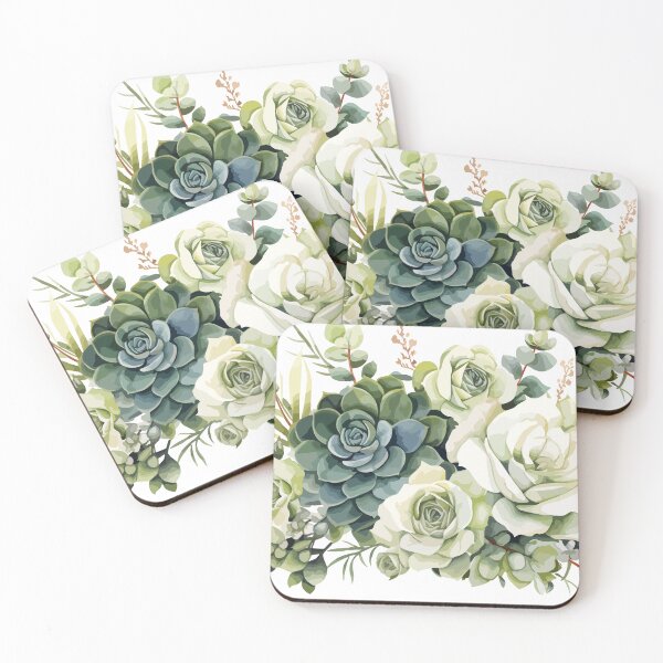 Item preview, Succulents and roses in watercolor designed and sold by CHERRY--SHOP.