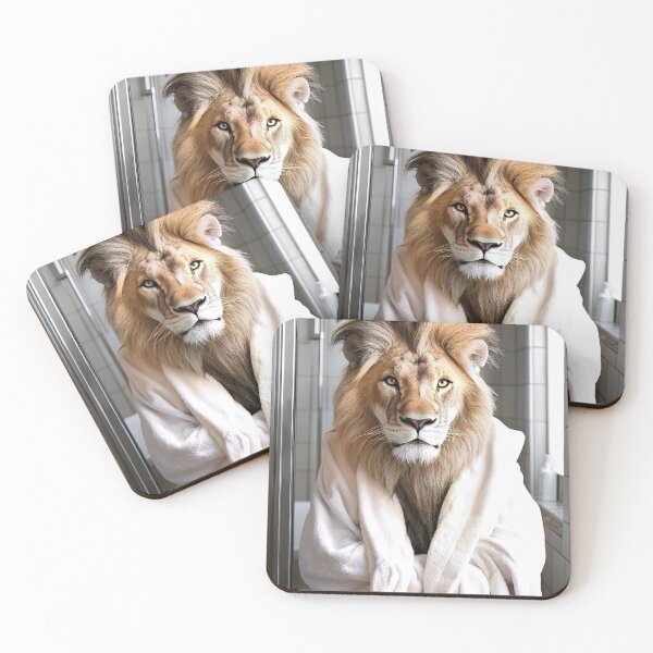 Item preview, Lion Wearing a Bathrobe, Cute Bathroom Wall Art designed and sold by CheekyAnimalz.