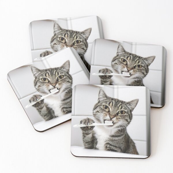 Item preview, Cat Brushing Teeth, Funny Bathroom Wall Art designed and sold by CheekyAnimalz.