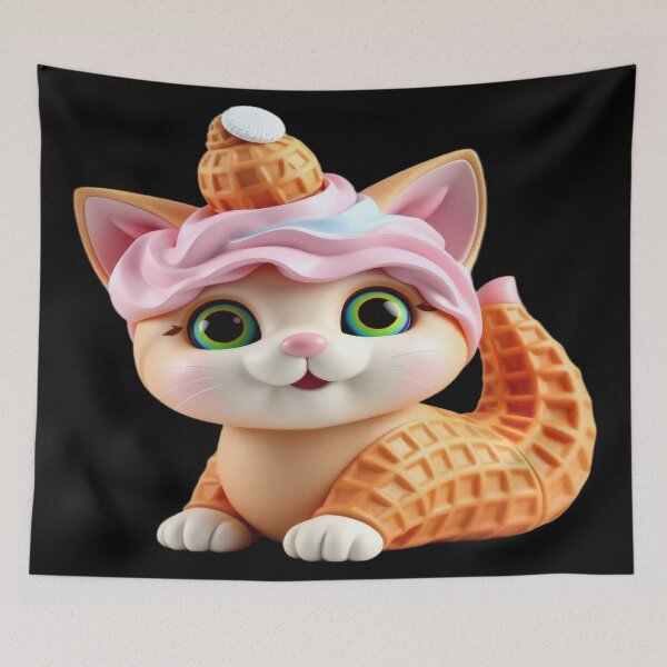 Item preview, Frozen Kitten in Waffle Cone – Kawaii Fantasy Illustration designed and sold by Ralek.