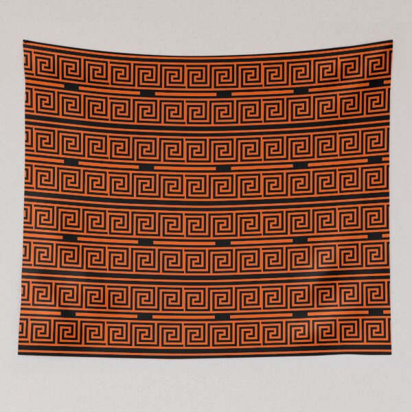 Item preview, Black Background Orange Greek Key Fret Pattern designed and sold by PatternTitan.