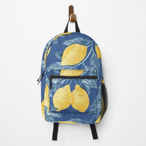 Item preview, Lemons illustration with blue leaves on dark blue background designed and sold by helga-wigandt.