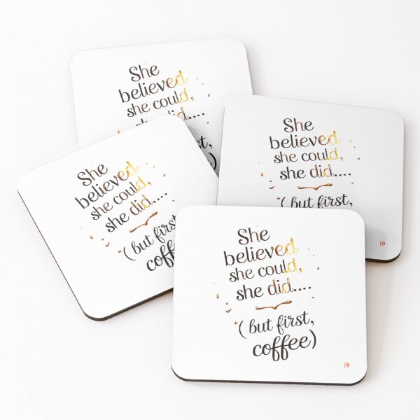 Item preview, She Believed She Could So She Did (But First Coffee) – Motivational Coffee Lover T-Shirt designed and sold by WovennDesigns.