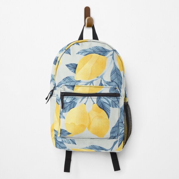 Item preview, Lemons illustration with blue leaves on grey background designed and sold by helga-wigandt.