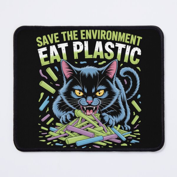 Item preview, Save The Environment Eat Plastic.  Funny Cat Meme. Sarcastic Humor. designed and sold by RDRdesign.