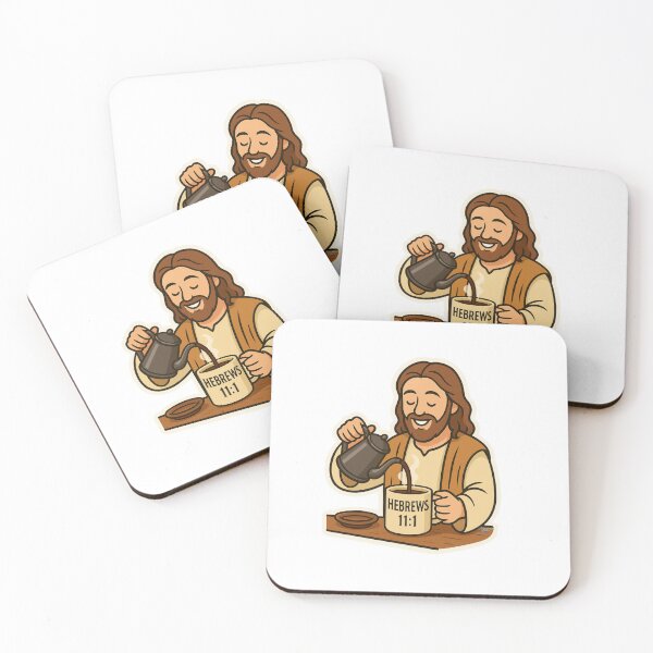 Item preview, Jesus Pouring Coffee – Faith Inspired Art with Hebrews 11:1 designed and sold by Interstellar Lotus .