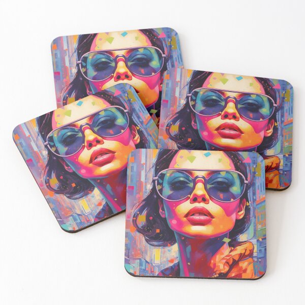 Item preview, colorful portrait of a woman with sunglasses, wall picture portrait & room decoration, colorful poster designed and sold by WishArtDesign.