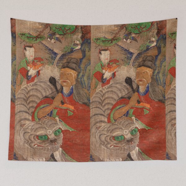 Item preview, Sage with Tiger – Vintage Asian Art with korean tiger and men designed and sold by EmeraldeaArt.