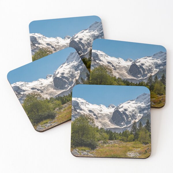Item preview, Scenic alpine view of Morteratsch glacier and Bernina peaks under blue sky designed and sold by svanaerschot.