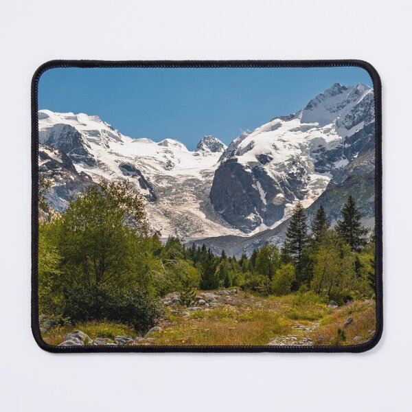Item preview, Scenic alpine view of Morteratsch glacier and Bernina peaks under blue sky designed and sold by svanaerschot.