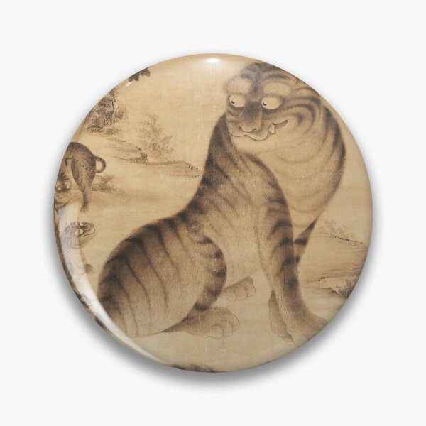 Item preview, Korean Tiger and Cubs – Minhwa Folk Art Scroll designed and sold by EmeraldeaArt.