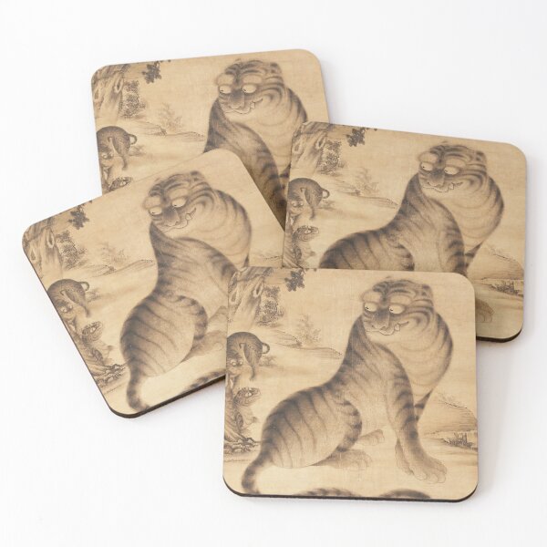 Item preview, Korean Tiger and Cubs – Minhwa Folk Art Scroll designed and sold by EmeraldeaArt.