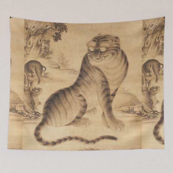 Item preview, Korean Tiger and Cubs – Minhwa Folk Art Scroll designed and sold by EmeraldeaArt.