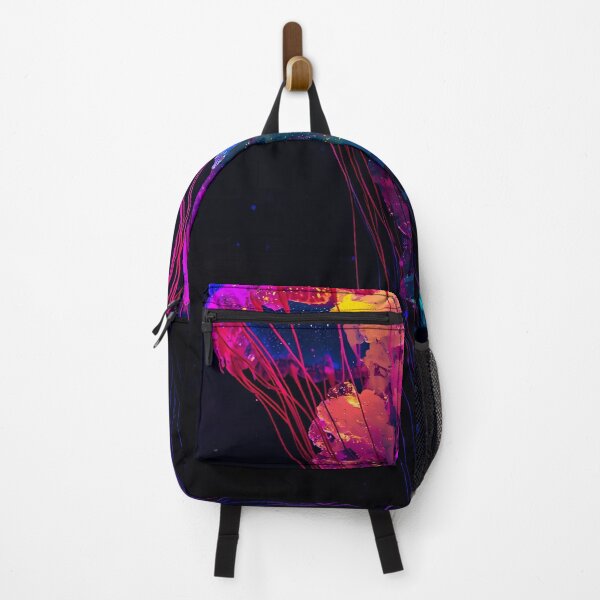 Item preview, Colorful Glowing Jellyfish Wall Art – Vibrant Neon Ocean Life on Black Background designed and sold by ColorSplash123.