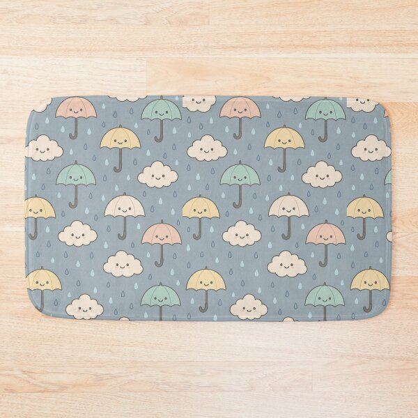 Item preview, Patrón de día lluvioso con paraguas y nubes kawaii designed and sold by weirdfishes123.