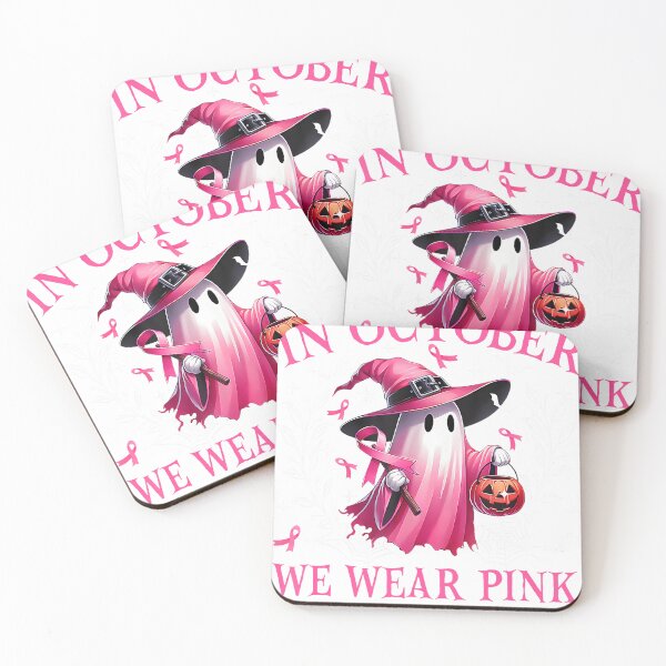 Item preview, In October We Wear Pink Ghost Witch Breast Cancer Awareness designed and sold by SteveAllentc.