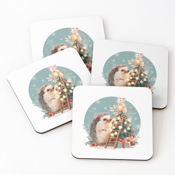 Item preview, Hedgehog and Mouse Decorating Christmas Tree designed and sold by Anastasiia Yurevych.