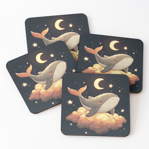 Item preview, Cute whale flying on a cloud at night designed and sold by TaverneKuna.