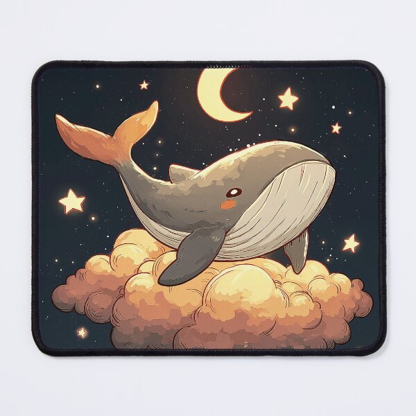 Item preview, Cute whale flying on a cloud at night designed and sold by TaverneKuna.