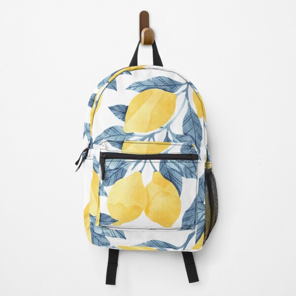Item preview, Lemons illustration with blue leaves on white background designed and sold by helga-wigandt.