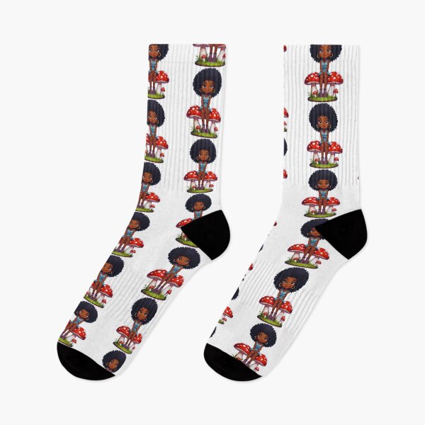 Item preview, Afro Fairy – Black Anime Girl in Blue Dress on Red Mushrooms designed and sold by OsasChild.