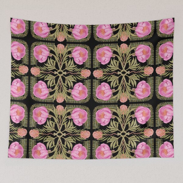 Item preview, Botanical watercolor composition of pink peonies, protea flowers and green leaves designed and sold by Grin Katalina Floral Patterns & Cozy Art.