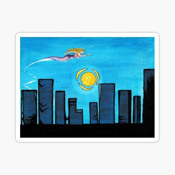 Skyline Painting Super Hero Woman City  Sticker