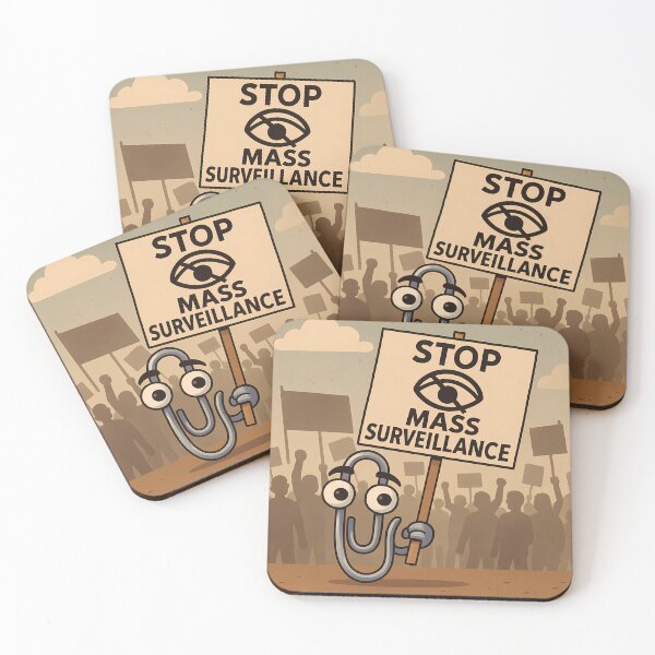 Item preview, Clippy Protesting against Mass Surveillance designed and sold by Cyberpunk Dystopias & SciFi.
