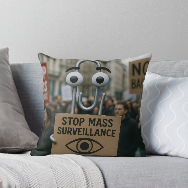 Item preview, Real-life Clippy Protesting against Mass Surveillance designed and sold by Cyberpunk Dystopias & SciFi.