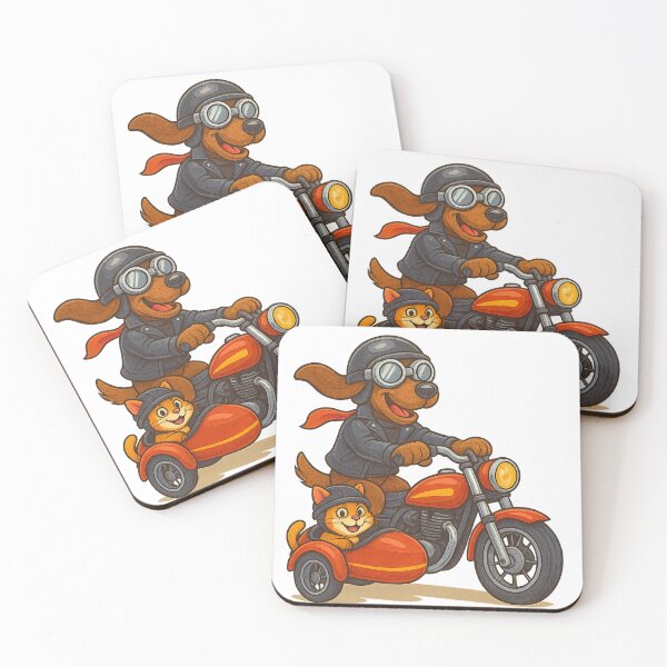 Item preview, Cool Biker Dog and Cat on a Motorcycle – Funny Cartoon Illustration designed and sold by Maggrafi.