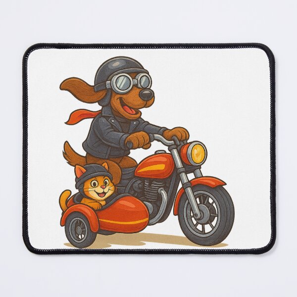 Item preview, Cool Biker Dog and Cat on a Motorcycle – Funny Cartoon Illustration designed and sold by Maggrafi.