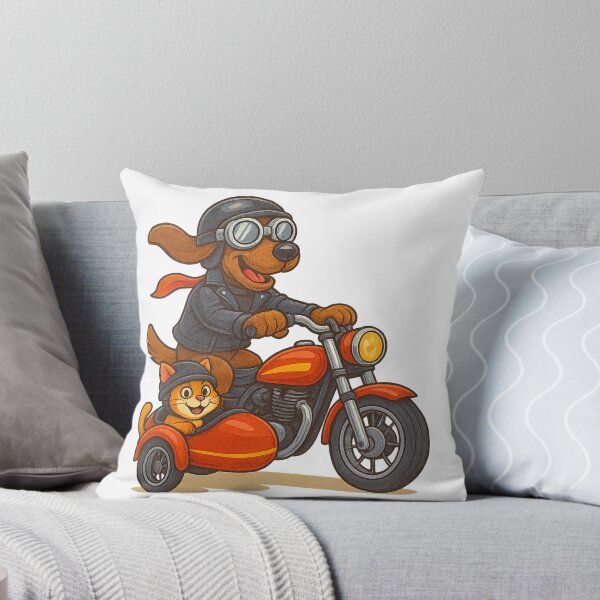 Item preview, Cool Biker Dog and Cat on a Motorcycle – Funny Cartoon Illustration designed and sold by Maggrafi.