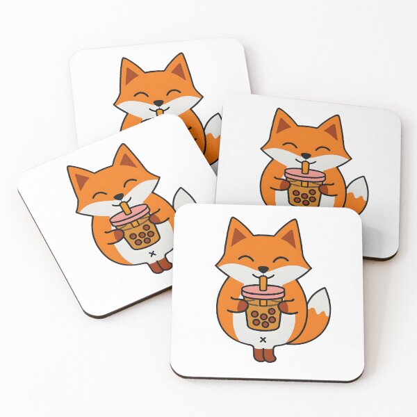 Item preview, Kawaii Fox Drinking Boba Tea - Cute Anime Style designed and sold by OsasChild.