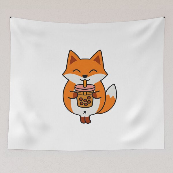 Item preview, Kawaii Fox Drinking Boba Tea - Cute Anime Style designed and sold by OsasChild.