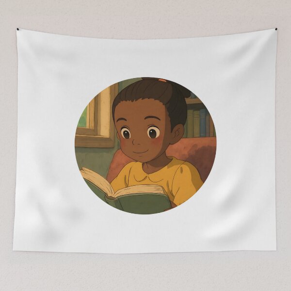 Item preview, Cozy Days – Ghibli-Inspired Black Anime Girl Reading designed and sold by OsasChild.