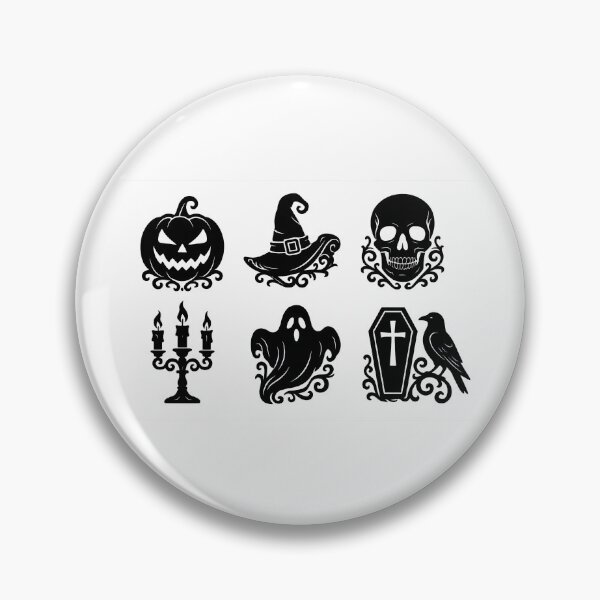 Item preview, Halloween icons featuring pumpkin, witch hat, skull, ghost, coffin, candle holder, AI generated designed and sold by dvoevnore.