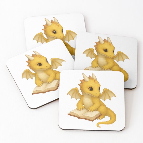 Artikelvorschau, Zitronengelber Babydrache liest ein Buch entworfen und verkauft von Hatchling Hollow.