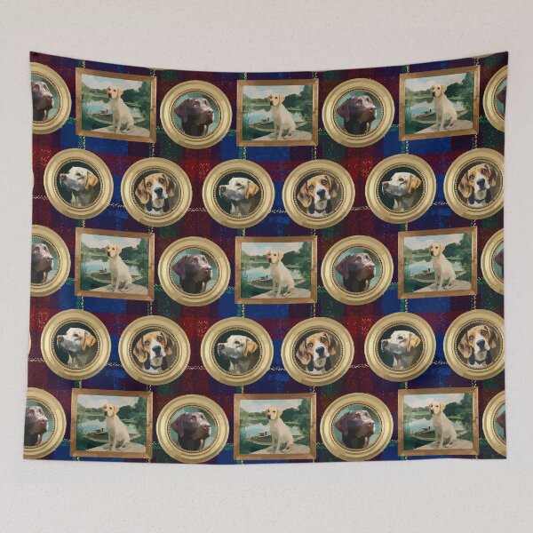 Item preview, Hunting dogs portrait tartan designed and sold by SophieClimaArt.